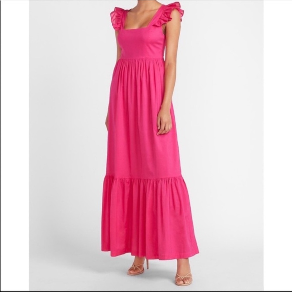Express 100% Cotton Tiered Maxi Dress Ruffle Sleeve Size L - Picture 10 of 16